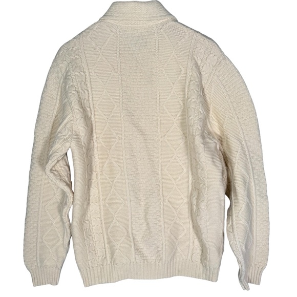 Vintage Jantzen Women's 100% Wool Cream Cable Knit Cardigan Sweater Fisherman  L - Picture 2 of 8